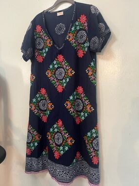 LULA SOUL Embroidered Navy Floral Midi Dress SIZE S